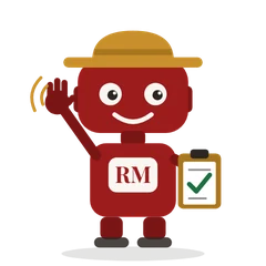 Howdy, a red robot in a gold ranch hat waving and holding a clipboard